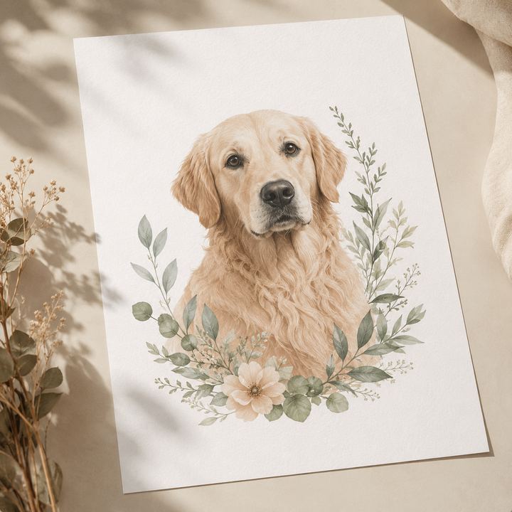 Botanical pet portrait style